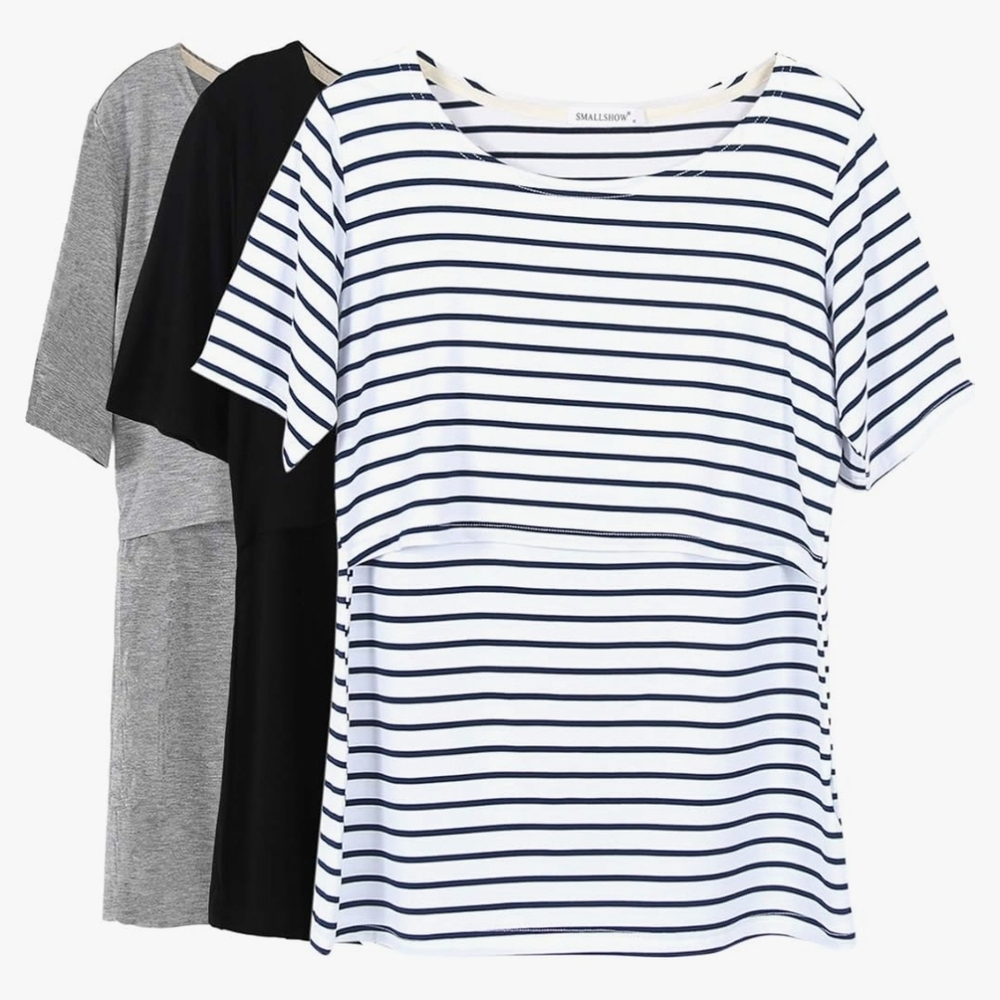 Smallshow 3 Pcs Maternity Nursing T-Shirt Short Sleeve Nursing Tops